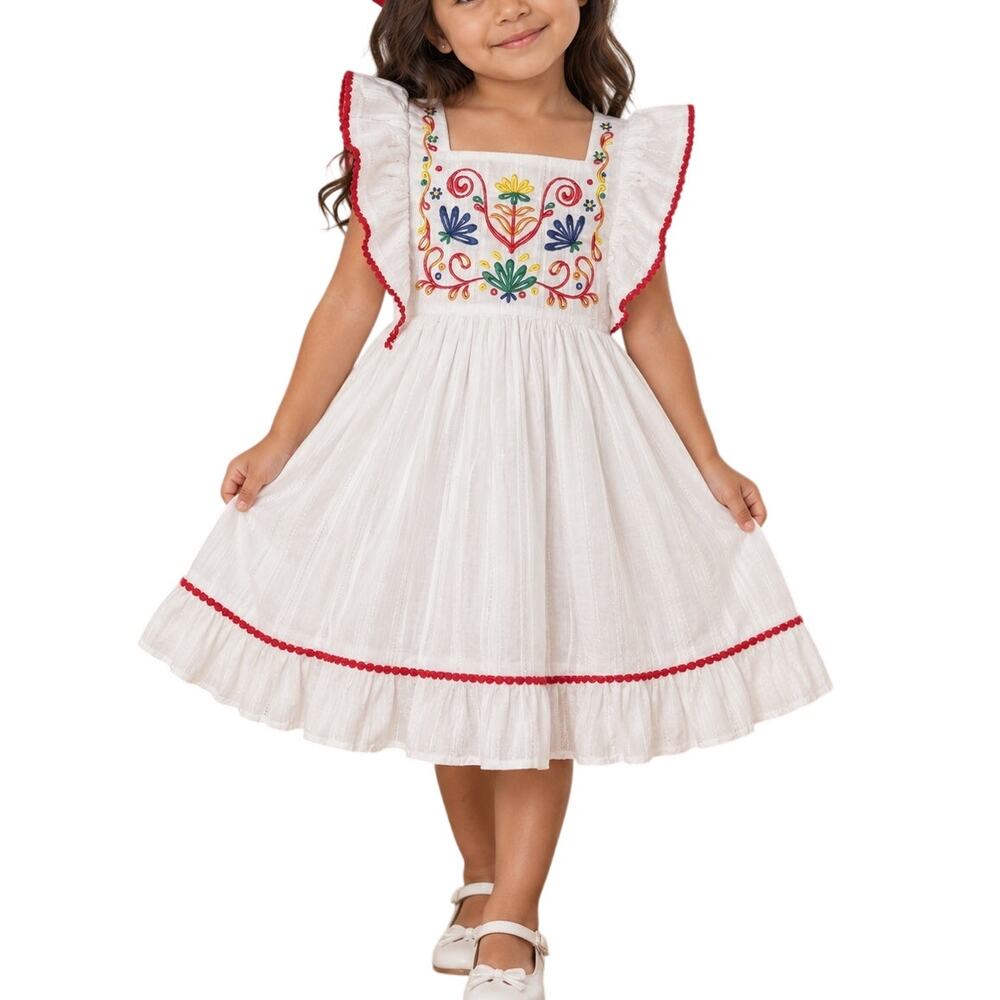 Cynthia Rowley Embroidered Floral Ruffle Dress Girls 4T NWT
